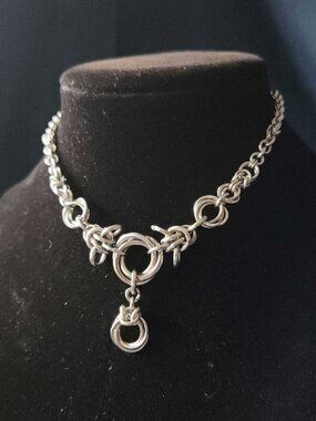 Gothic silver chainmail necklace with a small silver chain